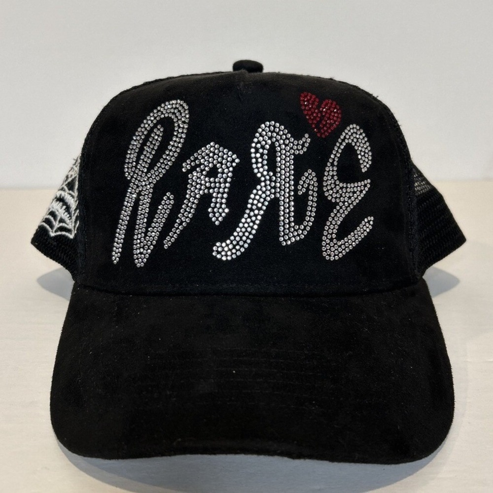 Versatile is Rare Trucker Hat Mens Black Rhinestone Web Streetwear Bling Cap